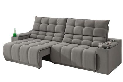 Imagem de Sofá Connect Premium 2,00m Assento Retrátil/Reclinável com porta copos e entrada USB Suede Cinza