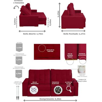 Imagem de Sofá Curitiba Modular 3 Lugares 2.30 MT Retrátil Reclinável Veludo Sofatec