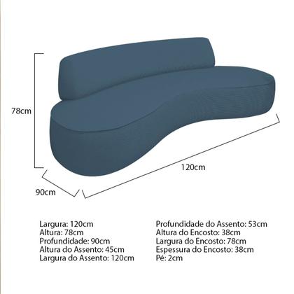 Imagem de Sofá Curvo 2 Lugares Orgânico Escritório Recepção Sala Amsterdã 120cm Linho - Doce Sonho Móveis