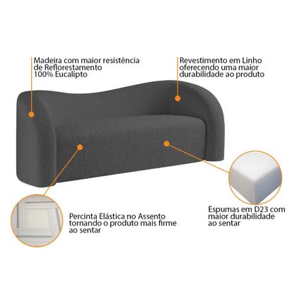 Imagem de Sofá Curvo 3 Lugares Organico Sala Recepção Escritório Coréia 200cm Linho