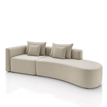 Imagem de Sofá Curvo Decorativo Kimiko 287Cm 2 Lugares Sala de Estar com Chaise Veludo Bege G52 - Gran Belo