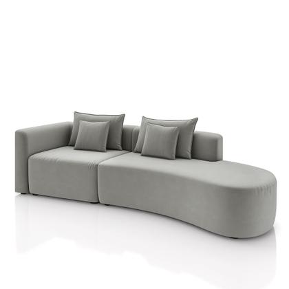 Imagem de Sofá Curvo Decorativo Kimiko 287Cm 2 Lugares Sala de Estar com Chaise Veludo Cinza G52 - Gran Belo