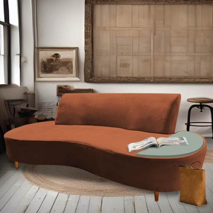 Imagem de Sofá Curvo Living Premium 3 Lugares Suede Terracota Com Apoio Lateral MDF Verde Oliva - Ahazzo Móveis