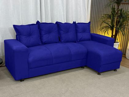 Imagem de Sofá de 4 lugares com Chaise Espaçoso Barato Azul Caneta