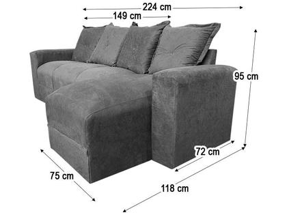 Imagem de Sofá de 4 lugares com Chaise Espaçoso Barato Cinza Grafite