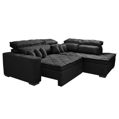 Imagem de Sofá de Canto 2,60x2,36m Retrátil e Reclinável com Molas Cama inBox Platinum Direito Suede Preto