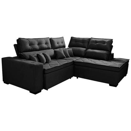 Imagem de Sofá de Canto 2,60x2,36m Retrátil e Reclinável com Molas Cama inBox Platinum Direito Suede Preto