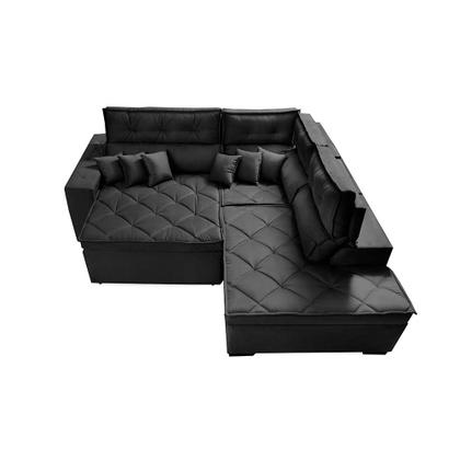 Imagem de Sofá de Canto 2,60x2,36m Retrátil e Reclinável com Molas Cama inBox Platinum Direito Suede Preto