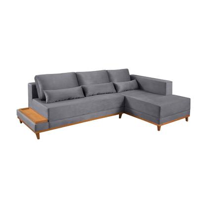 Imagem de Sofá de Canto 4 Lugares com Chaise M-174 2,56m Molas Bonnel Almofadas Soltas Linho Estofados Martins