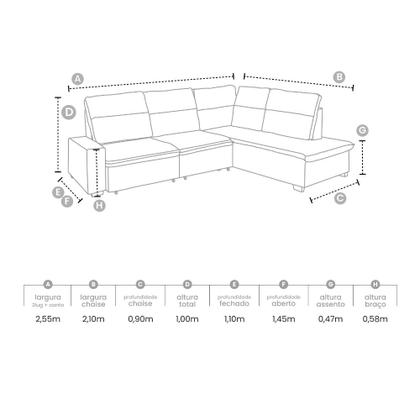 Imagem de Sofá de Canto 4 Lugares Retrátil Reclinável  255cm Veludo Gabrieli Takei