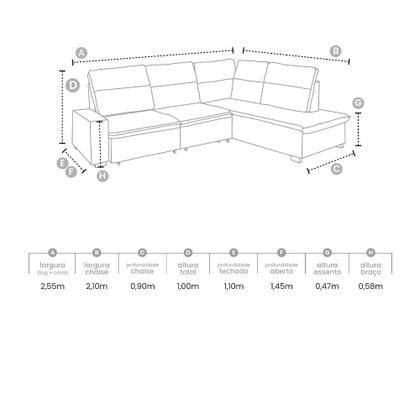 Imagem de Sofá de Canto 4 Lugares Retrátil Reclinável  255cm Veludo Gabrieli Takei
