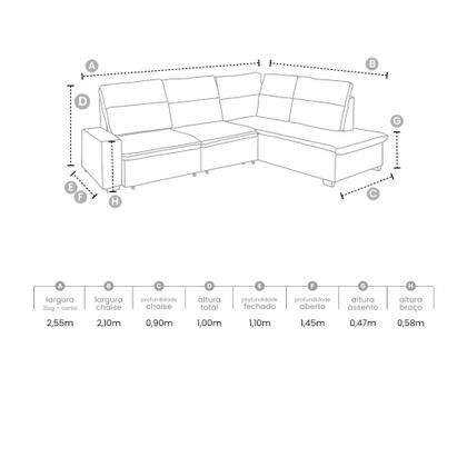 Imagem de Sofá de Canto 4 Lugares Retrátil Reclinável  255cm Veludo Gabrieli Takei