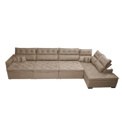 Imagem de Sofá de Canto 4,80x2,36m Retrátil e Reclinável com Molas Cama inBox Platinum Direito Suede Bege