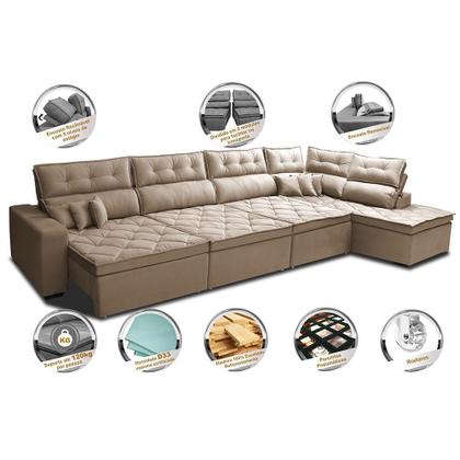 Imagem de Sofá de Canto 4,80x2,36m Retrátil e Reclinável com Molas Cama inBox Platinum Direito Suede Bege