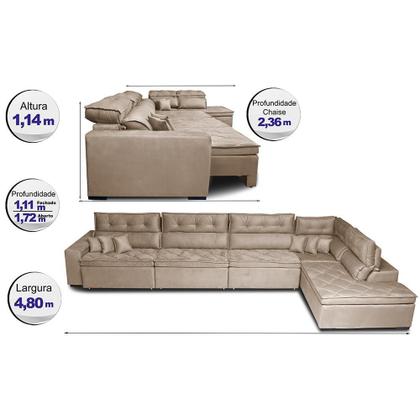 Imagem de Sofá de Canto 4,80x2,36m Retrátil e Reclinável com Molas Cama inBox Platinum Direito Suede Bege