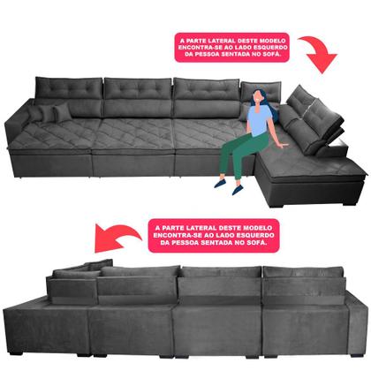 Imagem de Sofá de Canto 4,80x2,36m Retrátil e Reclinável com Molas Cama inBox Platinum Direito Suede Cinza