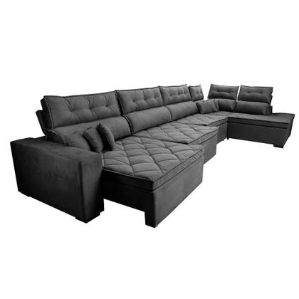 Imagem de Sofá de Canto 4,80x2,36m Retrátil e Reclinável com Molas Cama inBox Platinum Direito Suede Cinza