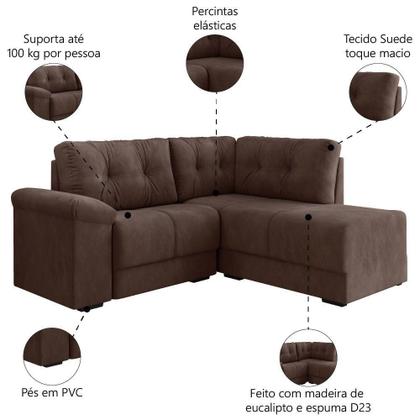Imagem de Sofá De Canto 5 Lugares Apolo Veludo Selmer Marrom