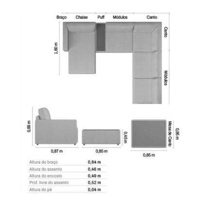 Imagem de Sofá de Canto 5 lugares com Chaise Modular Moderno Premium Veludo Bege Claro Agatha