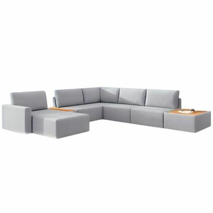 Imagem de Sofá de Canto 5 lugares com Chaise Modular Moderno Premium Veludo Cinza Claro Agatha