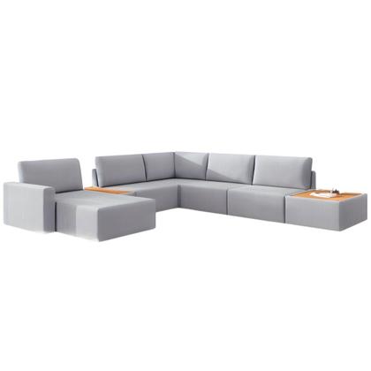 Imagem de Sofá de Canto 5 lugares com Chaise Modular Moderno Premium Veludo Cinza Claro Agatha