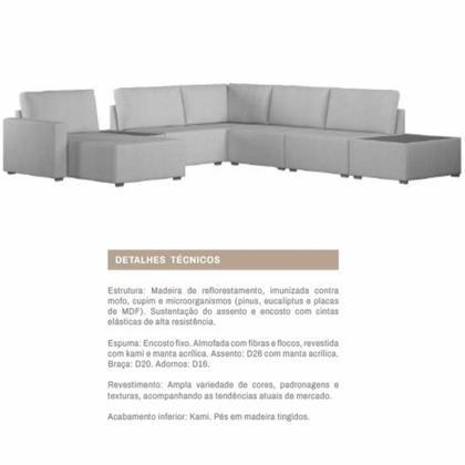 Imagem de Sofá de Canto 5 lugares com Chaise Modular Moderno Premium Veludo Cinza Claro Agatha