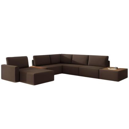 Imagem de Sofá de Canto 5 lugares com Chaise Modular Moderno Premium Veludo Marrom Agatha