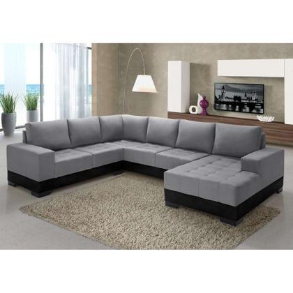 Sofá de Canto 5 Lugares Com Chaise Patrícia Suede Cinza e Preto - Império Estofados Imagem de Sofá de Canto 5 Lugares Com Chaise Patrícia Suede Cinza e Preto