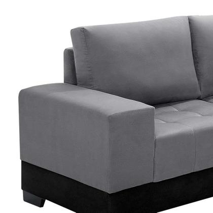 Sofá de Canto 5 Lugares Com Chaise Patrícia Suede Cinza e Preto - Império Estofados Imagem de Sofá de Canto 5 Lugares Com Chaise Patrícia Suede Cinza e Preto
