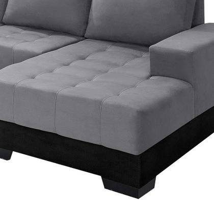 Sofá de Canto 5 Lugares Com Chaise Patrícia Suede Cinza e Preto - Império Estofados Imagem de Sofá de Canto 5 Lugares Com Chaise Patrícia Suede Cinza e Preto
