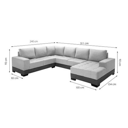 Sofá de Canto 5 Lugares Com Chaise Patrícia Suede Cinza e Preto - Império Estofados Imagem de Sofá de Canto 5 Lugares Com Chaise Patrícia Suede Cinza e Preto