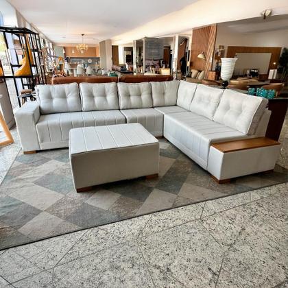 Imagem de Sofá de Canto 5 Lugares com Puff Malibu Linho Bege