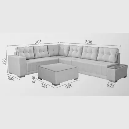 Imagem de Sofá de Canto 5 Lugares com Puff Malibu Linho Bege