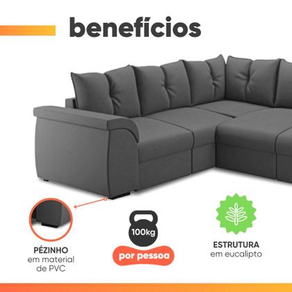 Imagem de Sofá de Canto 5 Lugares com Retrátil Qatar Suede Cinza