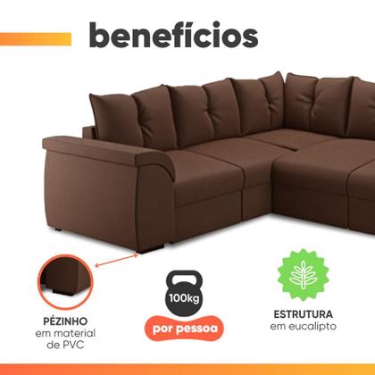 Imagem de Sofá de Canto 5 Lugares com Retrátil Qatar Suede Marrom