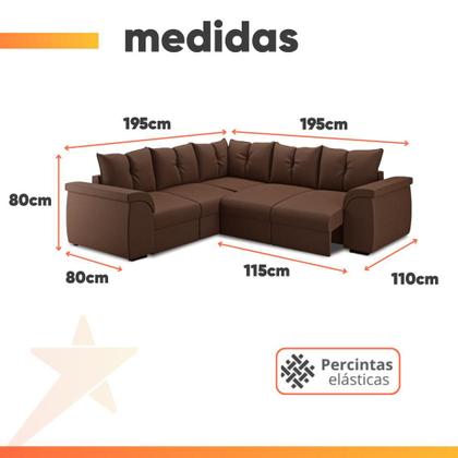 Imagem de Sofá de Canto 5 Lugares com Retrátil Qatar Suede Marrom