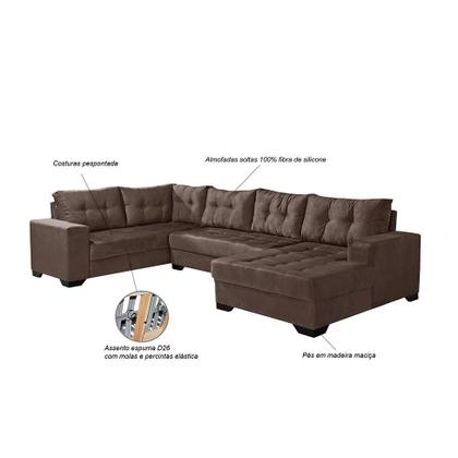 Imagem de Sofá de Canto 5 Lugares Dijon com Chaise Suede Marrom