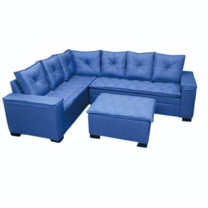 Imagem de Sofá de Canto 5 Lugares Florença com Puff de Tecido Linho 190cm x 250cm