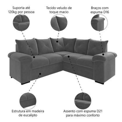 Imagem de Sofá De Canto 5 Lugares Pegasus Veludo Mamflex Cinza