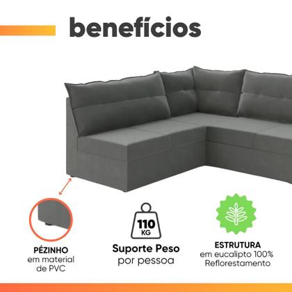 Imagem de Sofá de Canto 5 Lugares Renaut Suede Cinza Mamflex