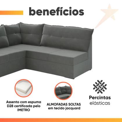 Imagem de Sofá de Canto 5 Lugares Renaut Suede Cinza Mamflex