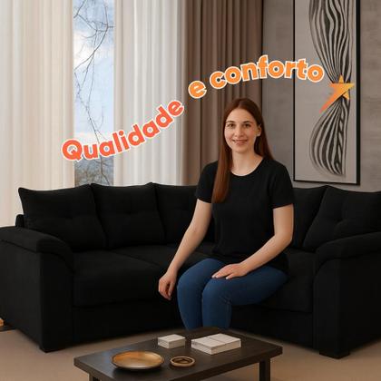 Imagem de Sofá de Canto 5 Lugares Retrátil Qatar Suede Preto