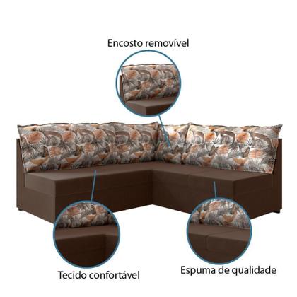Imagem de Sofá De Canto 5 Lugares Suede Marrom/Palmeira