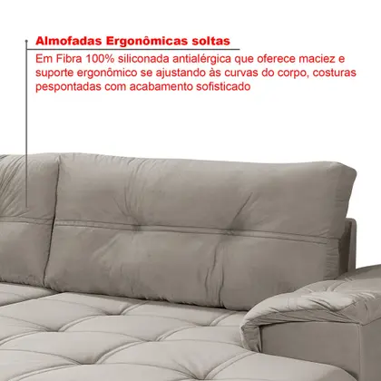 Imagem de Sofá de Canto 6 Lugares com Chaise 3,42m Suede Cinza Claro