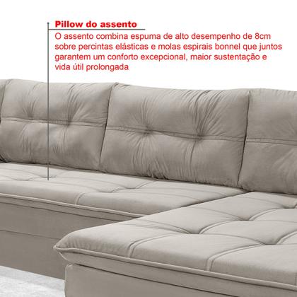 Imagem de Sofá de Canto 6 Lugares com Chaise 3,42m Suede Cinza Claro