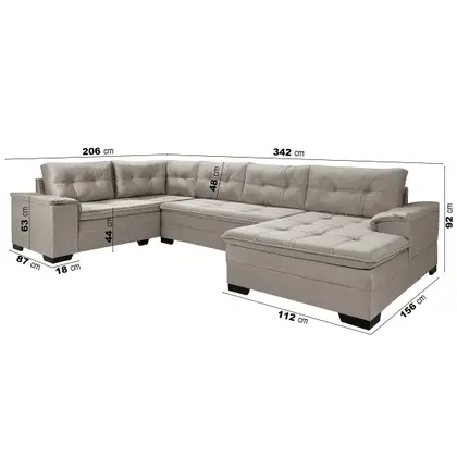 Imagem de Sofá de Canto 6 Lugares com Chaise 3,42m Suede Cinza Claro