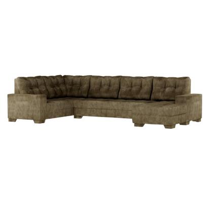 Imagem de Sofá de Canto 6 Lugares com Chaise Direito Mônaco Suede Amassado Marrom