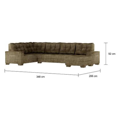Imagem de Sofá de Canto 6 Lugares com Chaise Direito Mônaco Suede Amassado Marrom