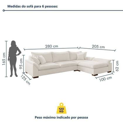 Imagem de Sofá de Canto 6 Lugares com Chaise Modulado 280cm com Base em Madeira Maciça Dominique Yescasa
