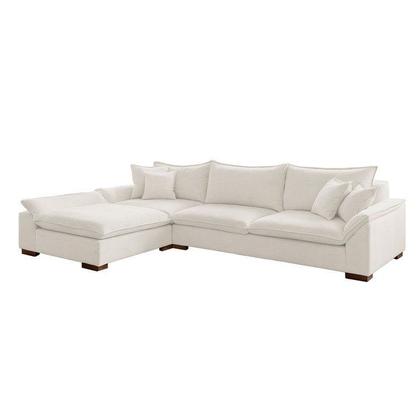 Imagem de Sofá de Canto 6 Lugares com Chaise Modulado Esquerdo 320cm Bouclé Branco Dominique